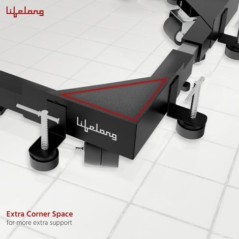 Lifelong Washing Machine Stand - Adjustable Metal Kitchen Trolley With Rubber Pads Black and White