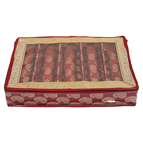 Kuber Industries Multipurpose Teardrop Pattern 5 Rod Bangle Box with Transparent Top (Red)