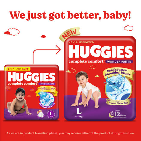 Huggies Complete Comfort Wonder Baby Diapers | Pant Style | L | 64 pcs
