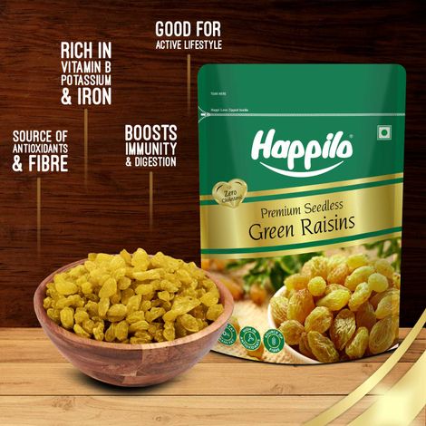Happilo Premium Seedless Green Raisin (Kishmish)|Dry Fruits