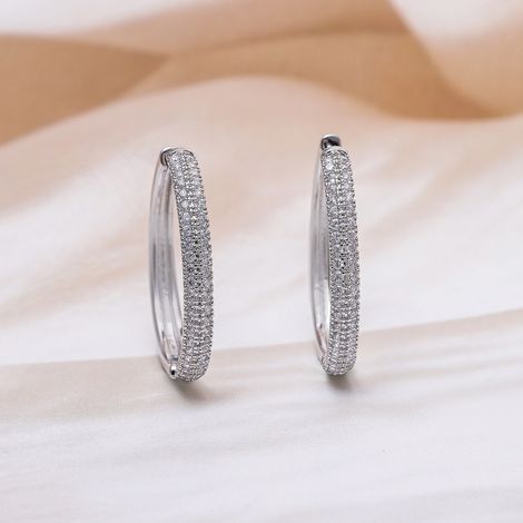 Rubans Rhodium Plated Sparkling Cubic Zirconia Studded Hoop Earrings