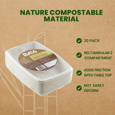 BAY6 Rectangle Snack Plate 2 Compartment - 17 cm