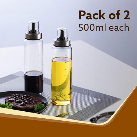 Agaro Elite Borosilicate Glass Oil Dispenser With Capacity Markings, Pack of 2