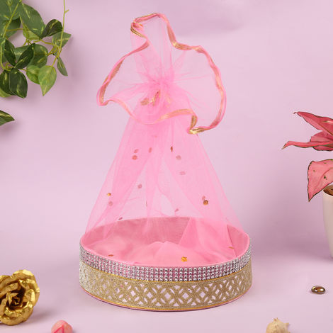 Festvista 10 x 10 inch Round Gift Basket Cream With Red Net
