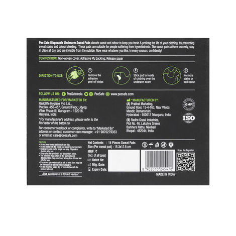 Pee Safe Disposable Underarm Sweat Pads | Absorb Sweats & Bad odours - Straight