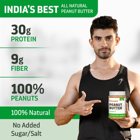 Pintola All Natural Peanut Butter, Extra Crunchy, Unsweetened, 30g Protein, Vegan, Gluten Free