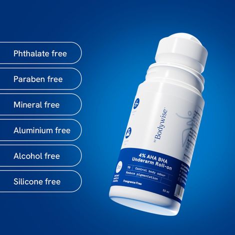 Be Bodywise 4% AHA BHA Under Arm Roll On | Controls Odour & Reduces Pigmentation | Fragrance Free