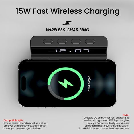 Portronics Freedom 4A a Desktop Wireless Mobile Charger with QC Adapter for Fast Charging(Black)