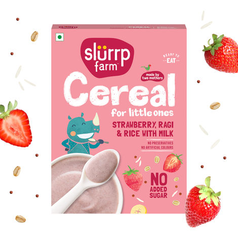 Slurrp Farm Ragi Rice Strawberry Instant Healthy Cereal | Mildly Sweetened With Date Powder