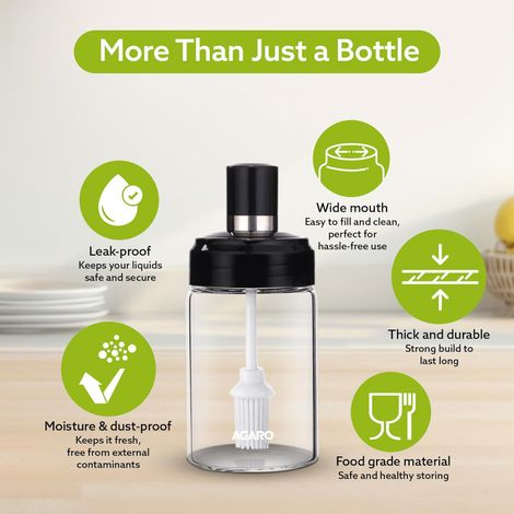 AGARO Elegant Glass Oil Bottle with Brush 250ml