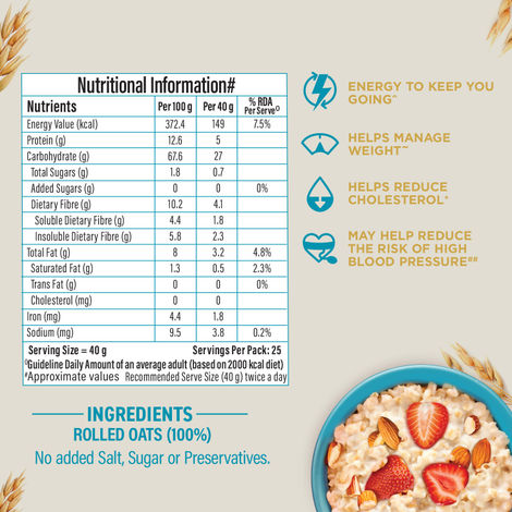 Bagrry's Rolled Oats Jar High Fibre Premium Rolled Oats Protein Rich Breakfast Cereal Wholegrain Breakfast