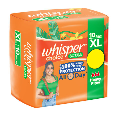 Whisper Choice Sanitary Pads with Wings for Women | XL | 10 pcs