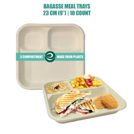 ECO SOUL 10 Count | 3CP Disposable Meal Tray/Plate