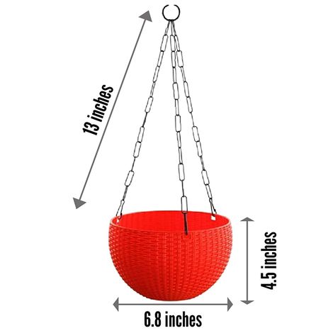 Leafy Tales Cane Basket, Plastic Hanging Pot, Multicolour, 17 X 12 X 32 Cm, 5 Pieces, Set Of 5