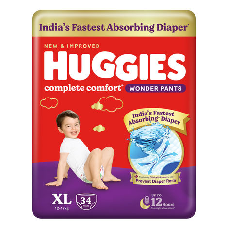 Huggies Complete Comfort Wonder Baby Diapers | Pant Style | XL | 34 pcs