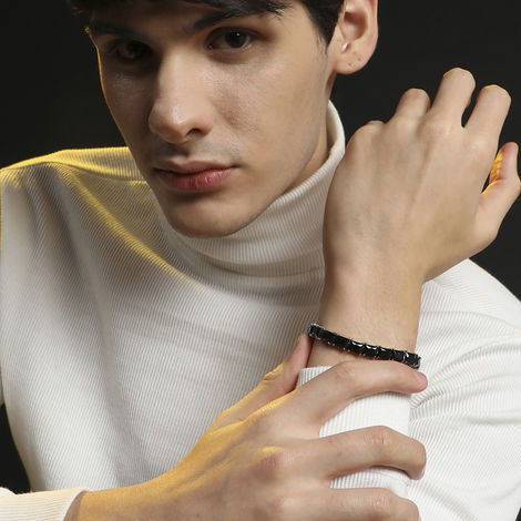 French Accent Geometric Stone Tennis Bracelet - Charcoal Black