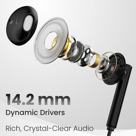 Portronics Conch Theta C in Ear Type C Wired Earphones with in Line HD Mic, Powerful Audio(Black)
