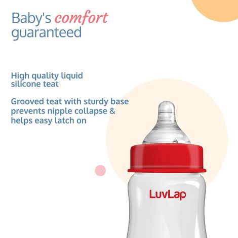 LuvLap Wide Neck Bottle with Anti-Colic Nipple, Soft & Flexible Silicone, upto 3 Years, BPA Free