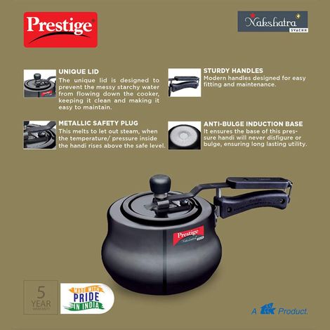 Prestige Nakshatra Plus Svachh Hard Anodised Spillage Control Handi Pressure Cooker, 3 L (Black)