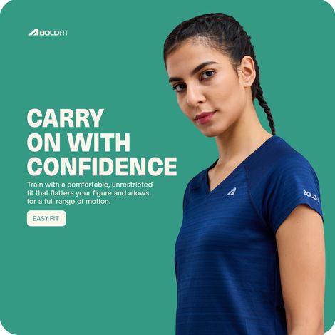 Boldfit Women's Gym T-shirt V Neck Quick Dry Active Wear Anti Odor | Navy - M