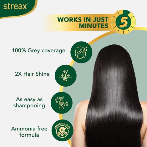 Streax Insta Shampoo Hair Colour for Women and Men- Dark Brown |100% grey coverage in 5 mins