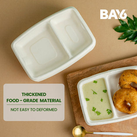BAY6 Rectangle Snack Plate 2 Compartment - 17 cm