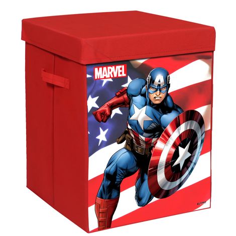 Kuber Industries Foldable 45 L Laundry Basket With Lid | Marvel Captain America Print - Red