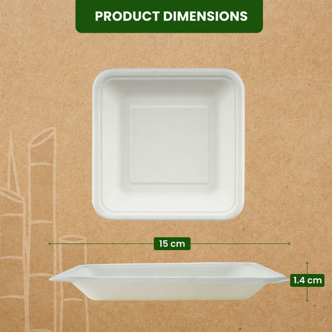 BAY6 Square Disposable Plate - 6 Inch - Pack Of 20