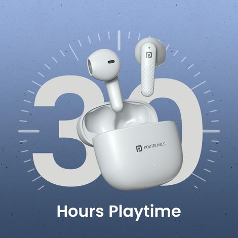 Portronics Harmonics Twins S18 in Ear TWS Earbuds with 30H Playtime, in Built HD Mic, Game/Music Mode, 13mm Dynamic Driver, Low Latency, Touch Control, Type C Fast Charging, Light Weight(White)