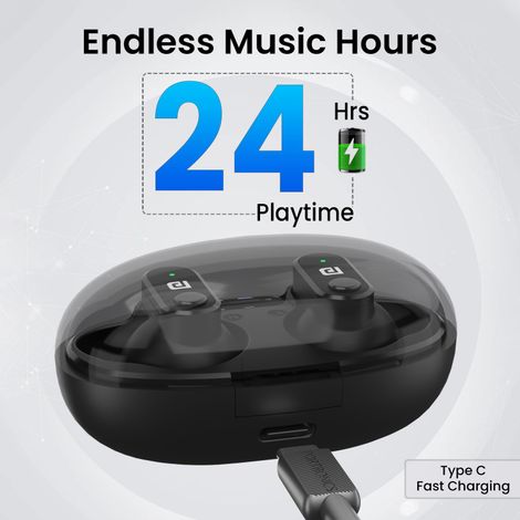 Portronics Harmonics Twins S16 in Ear TWS Wireless Earbuds with 24 Hrs Playtime, Clear Calls, Game & Music Mode, Low Latency, Bluetooth 5.3v, LED Display, Type C Fast Charging - Black