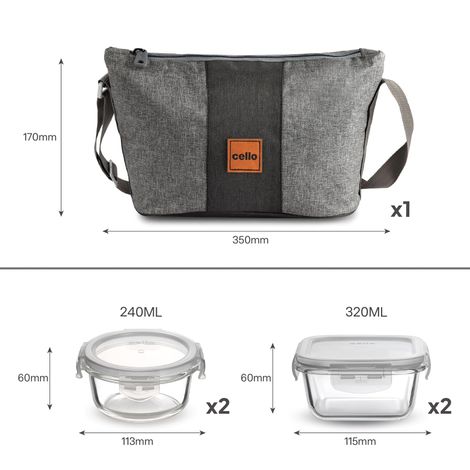 Cello Glassy Mix Lunch Box | Microwavable Borosilicate Glass | 2 x 320 ml and 2 x 240 ml