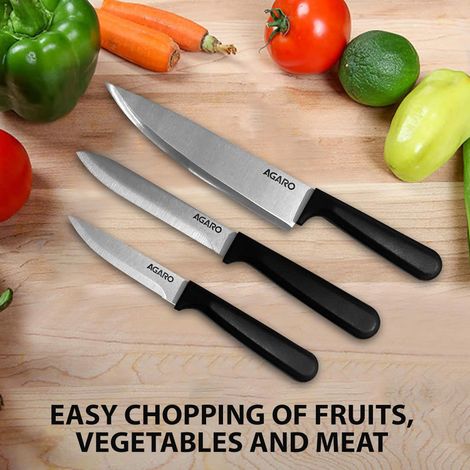 AGARO Majestic Set of 3 Multifunctional Stainless Steel Knife Blister Pack (Steel)
