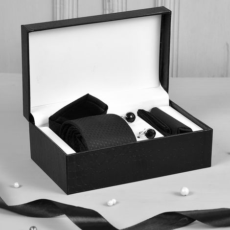Voylla Men's Textured Alloy Accessory Gift Set | Black - Free Size