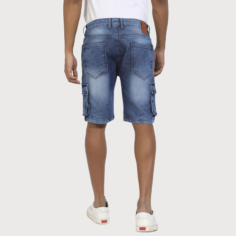 Campus Sutra Men's Distressed Cargo Denim Shorts | Blue - 36