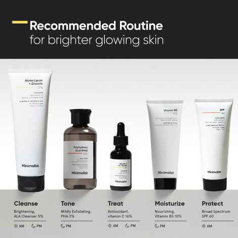 Minimalist 16% Vitamin C Brightening Face Serum Combo of Vit. C Vit. E & Ferulic Acid For Glowing Skin For Men & Women