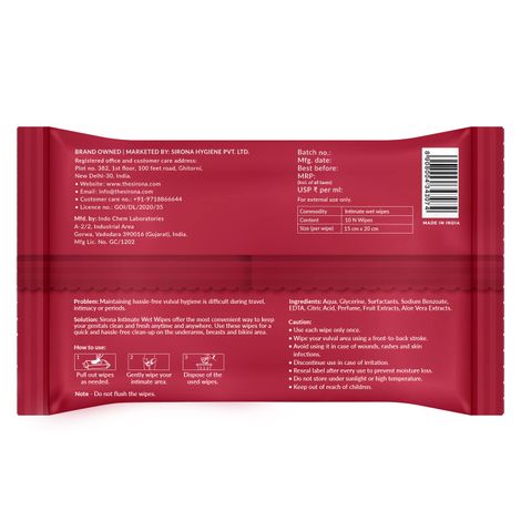 Sirona Intimate Wet Wipes | 10 Pulls Per Pack