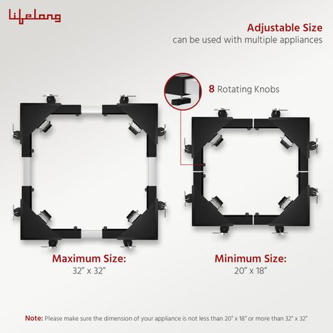 Lifelong Washing Machine Stand - Adjustable Metal Kitchen Trolley With Rubber Pads Black and White