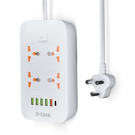 D-Link Power Strip with 4 Universal Sockets with Child Security + 5 USB Ports + 1 Type-C Port,1500W