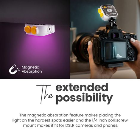 Digitek (LED-D10W RGB) 10W Portable Multi Color Mini LED Video Light with 3 Color Modes, 360Degree Rotation, Magnetic Absorption, 2500-9000K Color Temperature, 2Hrs Battery Life, Camera & Tripod Mountable