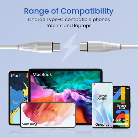 Portronics Silklink 60W PD Type-C to Type-C Fast Charging Cable | White