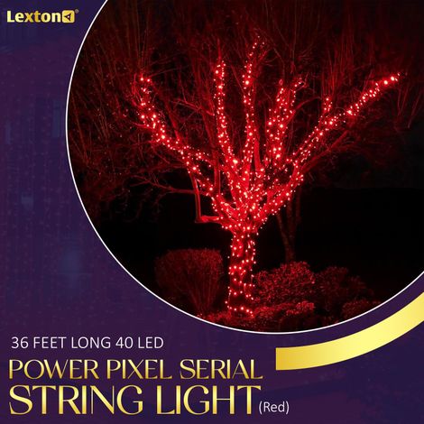 Lexton 36 Feet Long 40 LED Power Pixel Serial String/Fairy Light | Plug Sourced |Pack of 1 Red