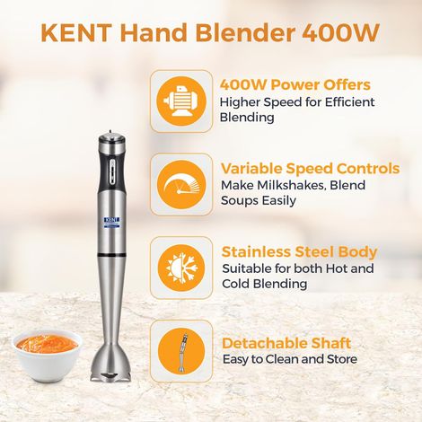 Kent 16044 Hand Blender Stainless Steel 400W | Variable Speed Control | Low Noise Operation