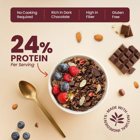 Pintola High Protein Muesli Dark Chocolate & Cranberry, 22G Protein, High Fibre, Trans Fat Free