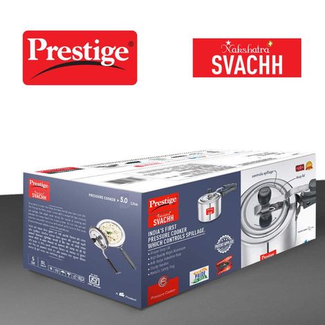Prestige Aluminium Inner Lid Nakshatra Plus Svachh Spillage Control Pressure Cooker, 5 L (Silver)