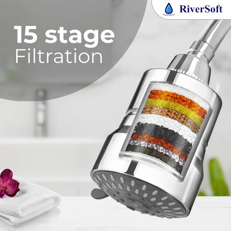 Riversoft Diva-05 Shower Filter For Hard Water With 15 Stages | 5 Mode Spray Setting (Chrome)