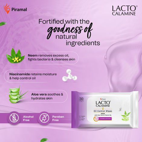Lacto Calamine Oil Control Wipes With Neem Vitamin B3 | 30 Pulls Per Pacl