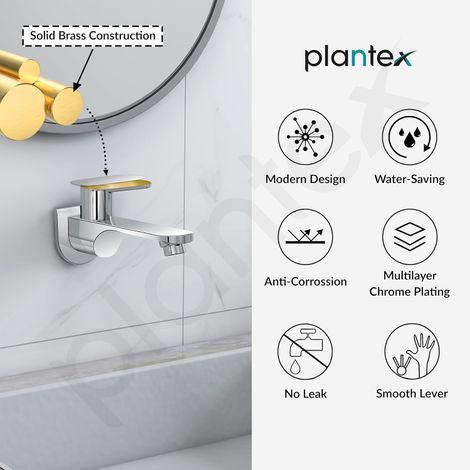 Plantex ORN-202 Brass Bib Cock Water Tap - Teflon Tape & Wall Flange (7 Year Warranty)
