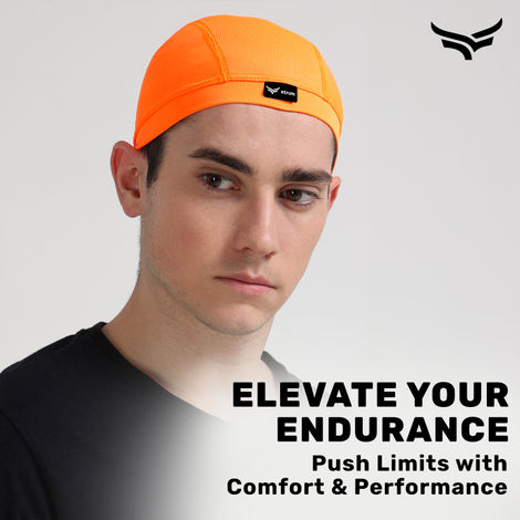 Xtrim Skull Cap for Bikers/ Cyclists, Inner Helmet Liner, Sweat Cooling | Orange - One Size