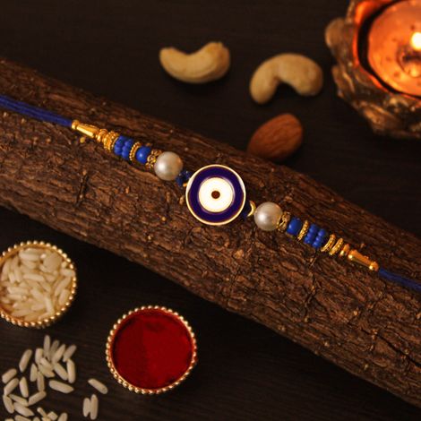 Evil Eye Rakhi for Brother with Roli Chawal (Tied Ribbons)
