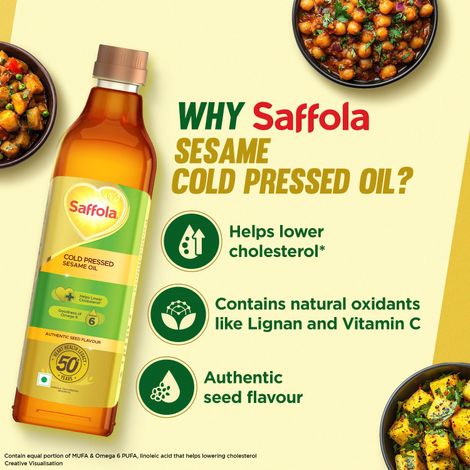 Saffola Sesame (Til-Gingelly) Cold Pressed Oil | 100% Cold Pressed Sesame Seed Oil | Helps Lower Cholesterol